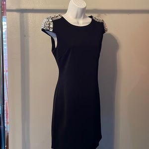 Black Beaded Shoulder Mini Dress Size Small